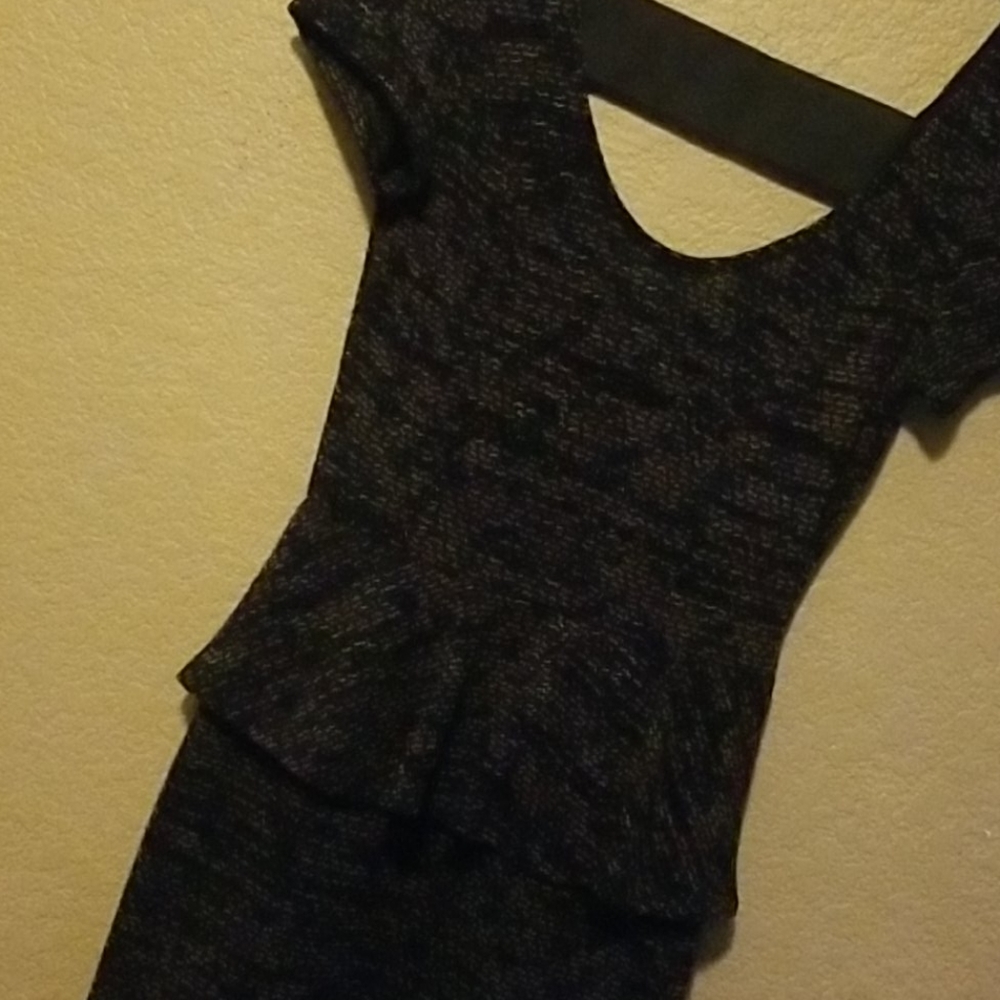 Peplum tweed black dress